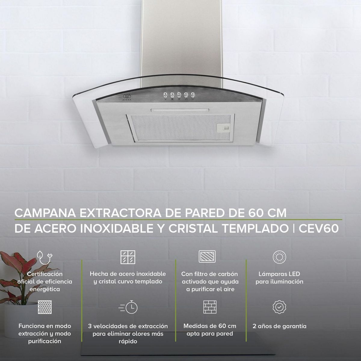 Avera - Campana Extractora 60 cm Acero Inoxidable CEV60