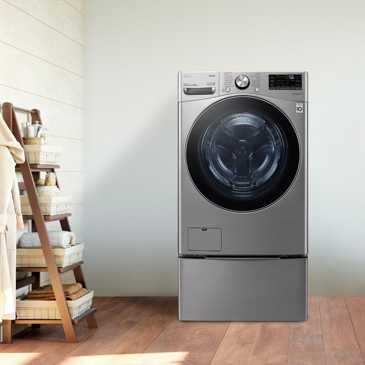 Lg - Secadora Carga Frontal Con Pedestal LG 22 KG