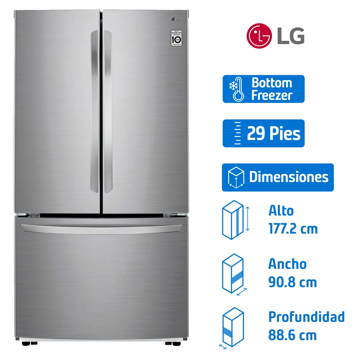 Refrigerador Lg 29 pies3 Bottom Freezer Plata 8806091859419, marca Lg - Foto Principal
