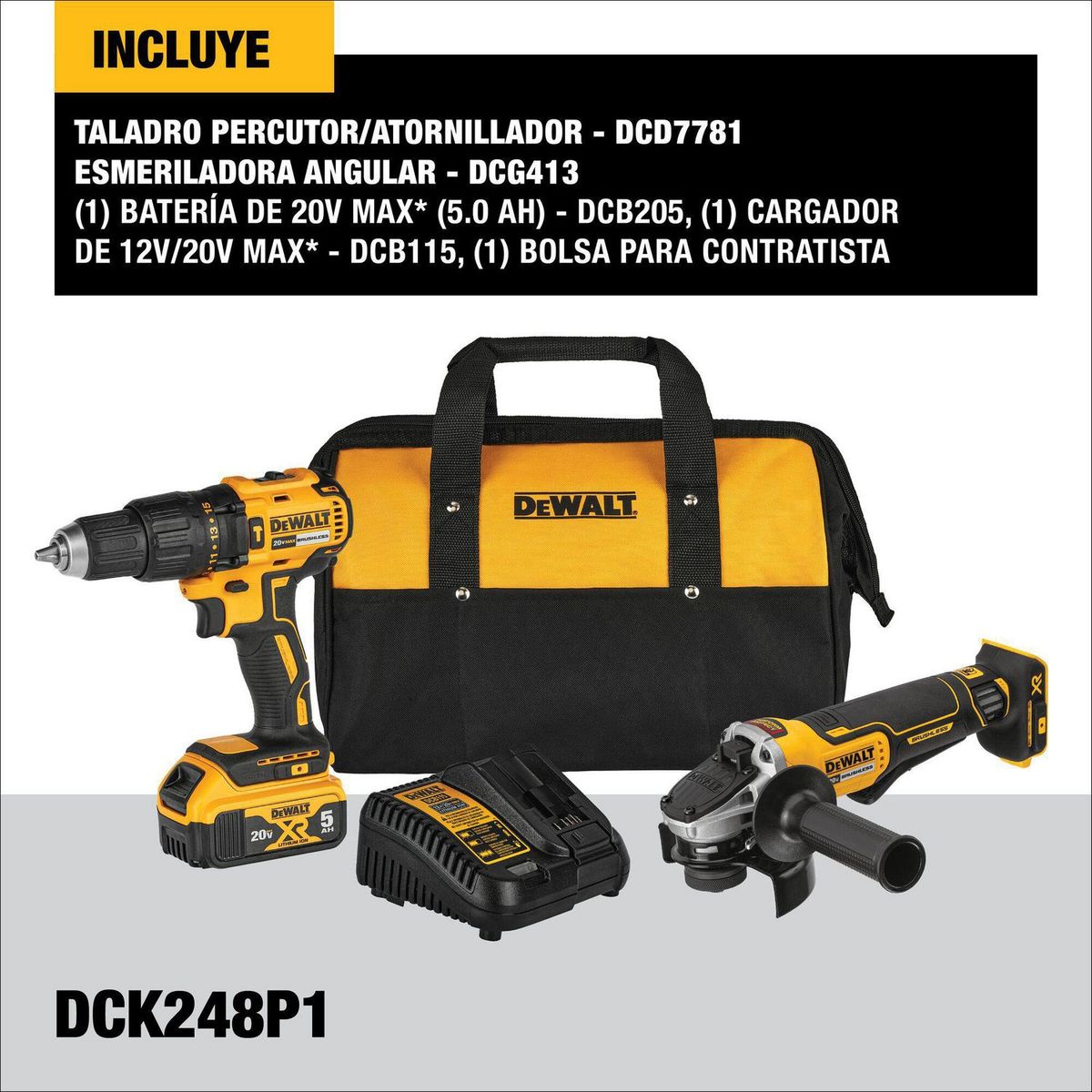 Dewalt - Combo de Taladro Percutor 1/2'' + Esmeriladora Angular 4- 1/2'' Dewalt