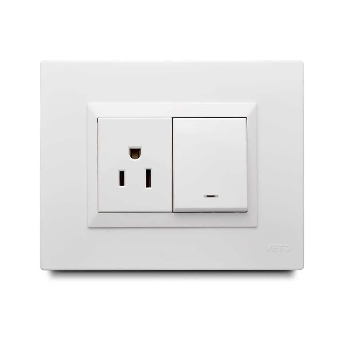 Apagador Mixto con Luz Piloto + Contac Amer. con Placa Blanca, marca Veto - Foto Principal