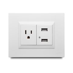 Contacto Mixto Amer. + 2 Puertos Usb de 2.1 Amp con Placa Blanca