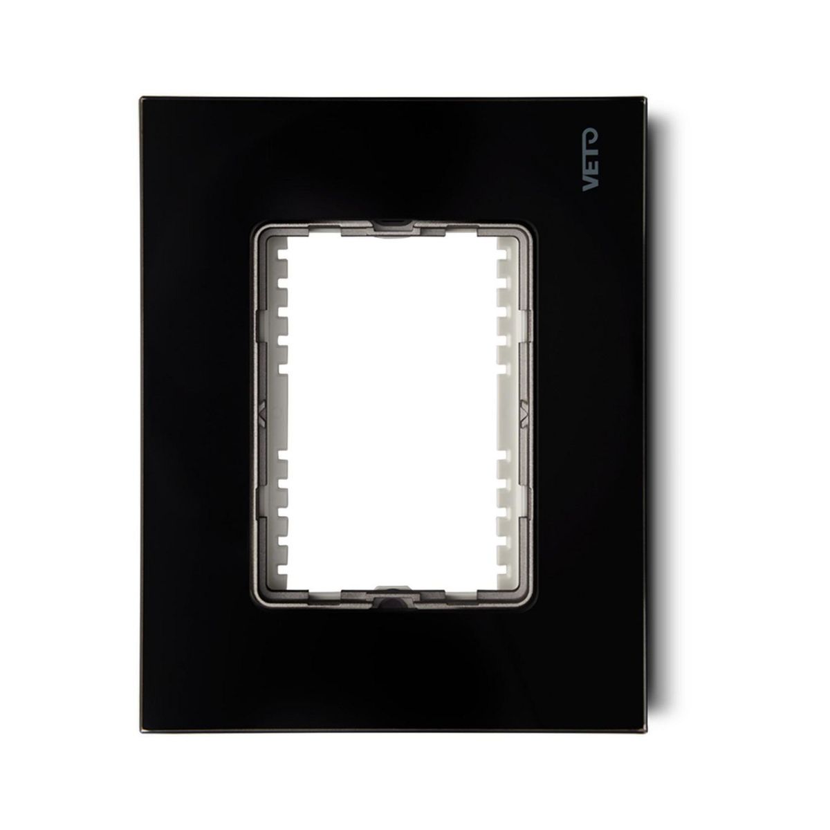 Veto - Placa Decorativa con Bastidor Metálico con Hueco de 72mm Vidrio Negro