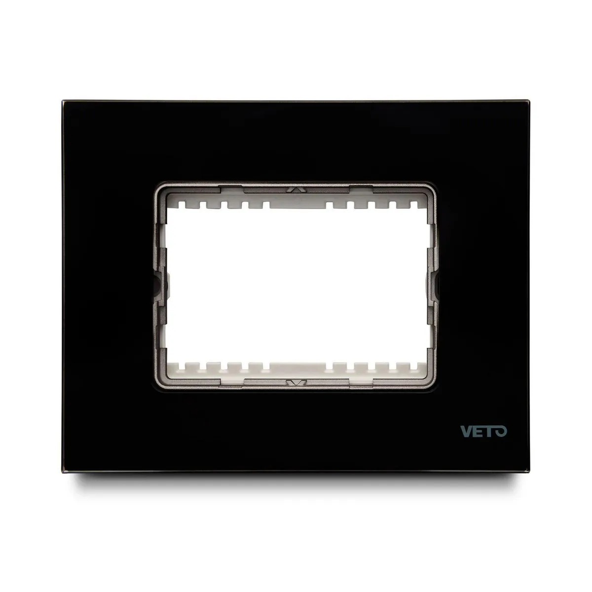 Veto - Placa Decorativa con Bastidor Metálico con Hueco de 72mm Vidrio Negro