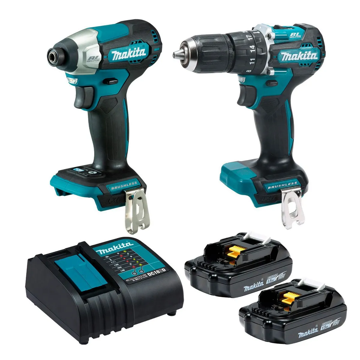 Makita - Set Rotomartillo + Atornillador de Impacto 18V + Baterias y Cargador