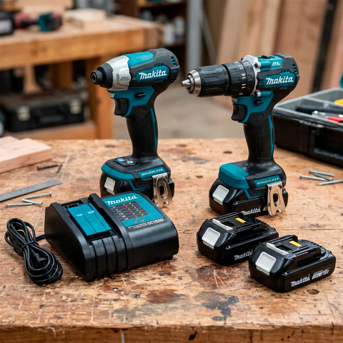 Set Rotomartillo + Atornillador de Impacto 18V + Baterías y Cargador Makita, marca Makita - Foto 2