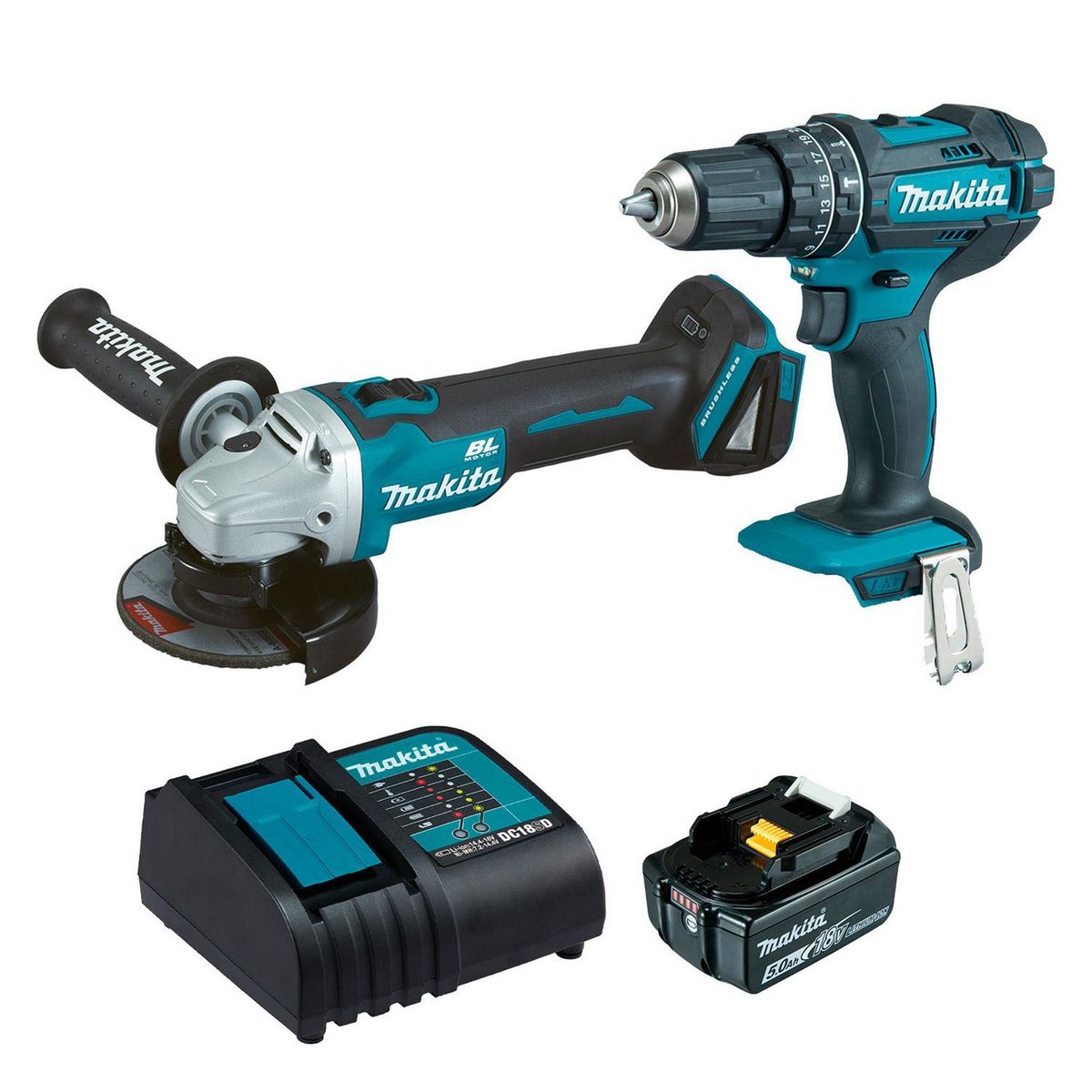 Makita - Combo Makita 18V Rotomartillo + Esmeriladora Inalámbricos