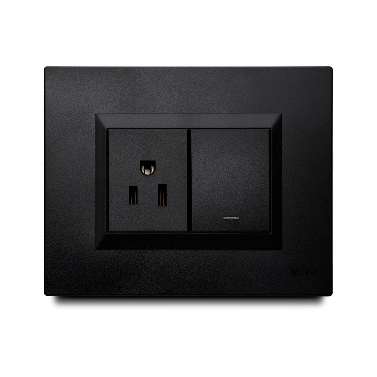 Veto - Apagador Mixto con Luz Piloto + Contac Amer. con Placa Negra