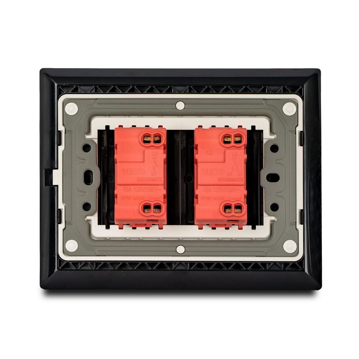 Apagador Doble 16 Amp con Luz Piloto + Placa Decorativa Negro, marca Veto - Foto 2
