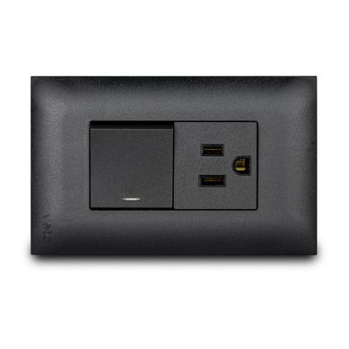 Apagador Mixto con Luz Piloto + Contac Amer. con  Placa vive, Negro