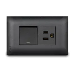Apagador Mixto con Luz Piloto + Contac Amer. con Placa vive, Negro