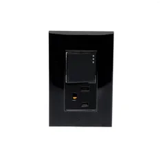 Placa Lugano de 3 Modulos con Apagador Sencillo y Contacto 2P, Negro