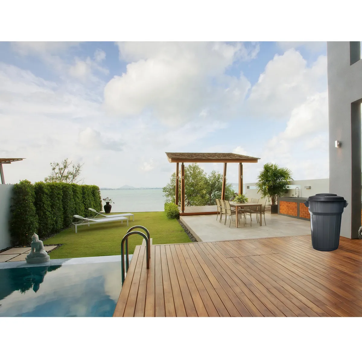 Alica - Bote de Basura Plástico con Tapa de 90L Gris