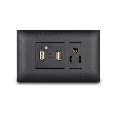 Contacto Mixto Amer. + 2 Puertos Usb de 2.1 Amp con Placa Vive Negro