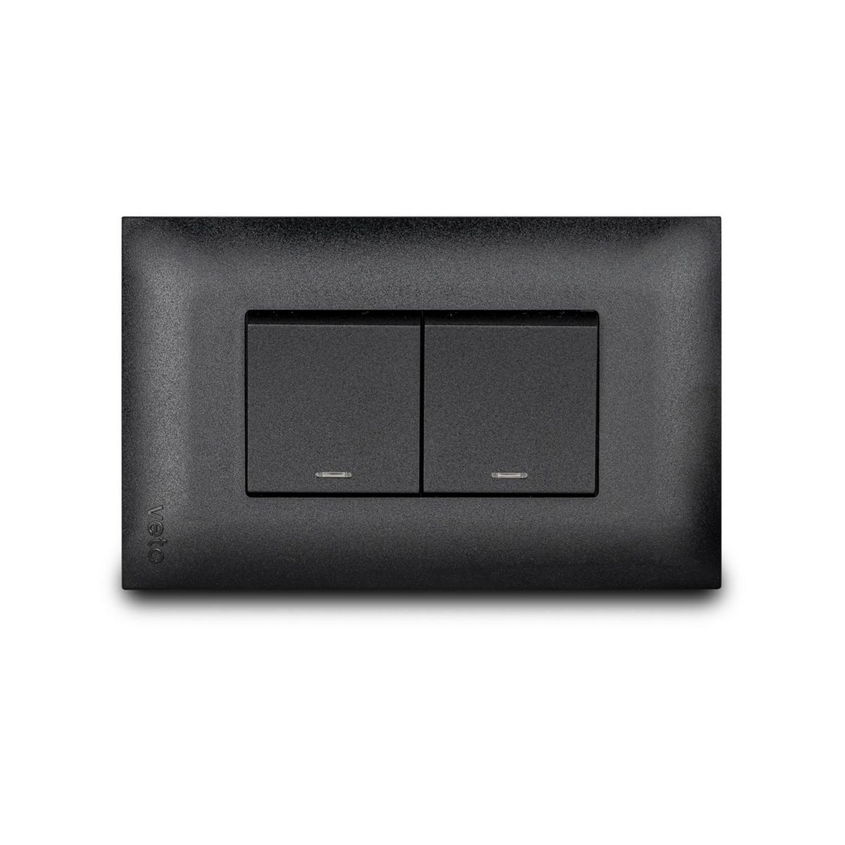 Apagador Doble de 15 Amp con Luz Piloto Armado con Placa Vive Negro, marca Veto - Foto Principal