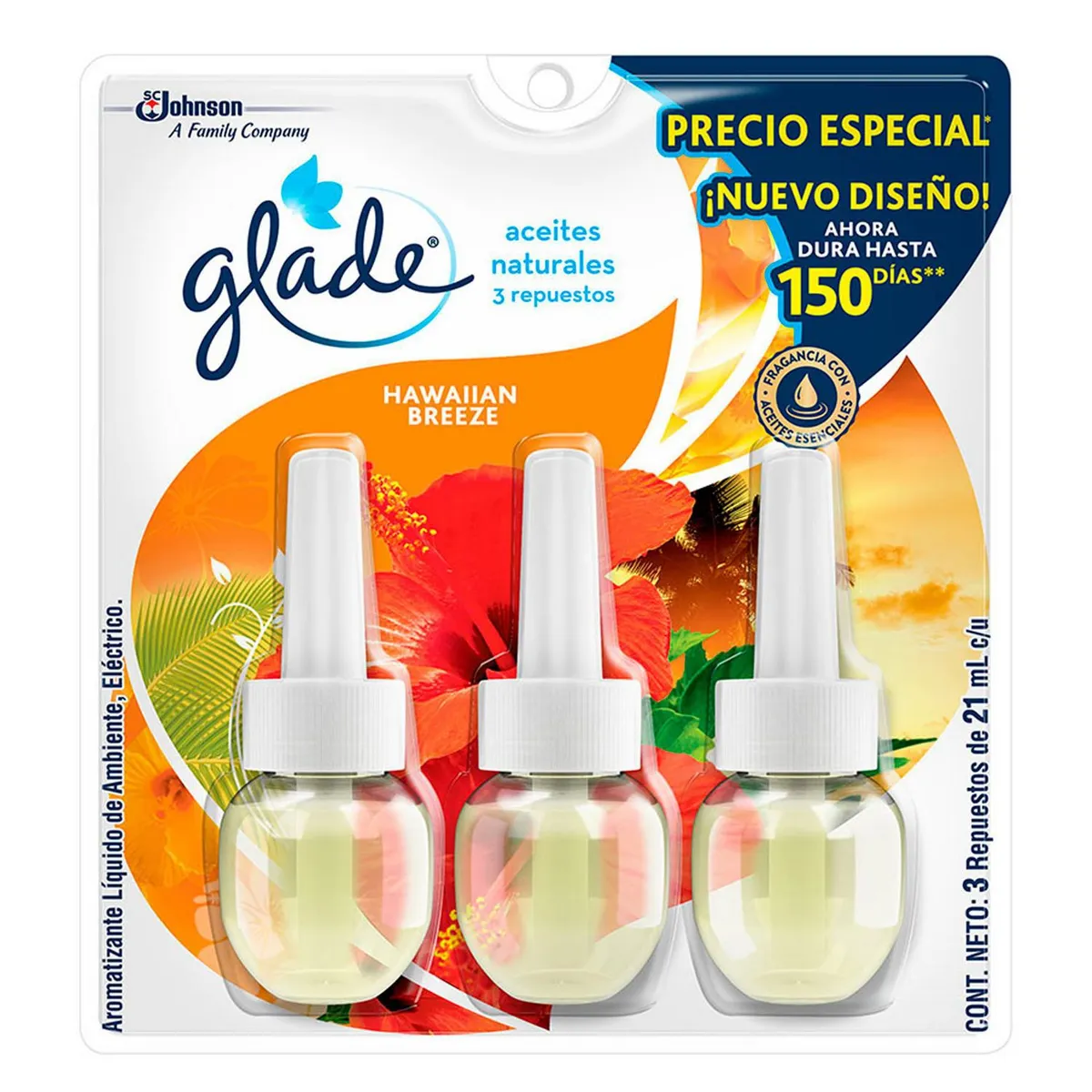 Glade - Aromatizante eléctrico repuesto 3 pack hawaian breeze