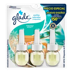 Aromatizante léctrico Repuesto 3 pack Paraíso Azul