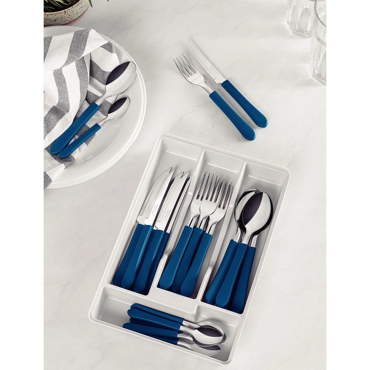 Tramontina - Juego cubiertos 25 piezas Leme azul