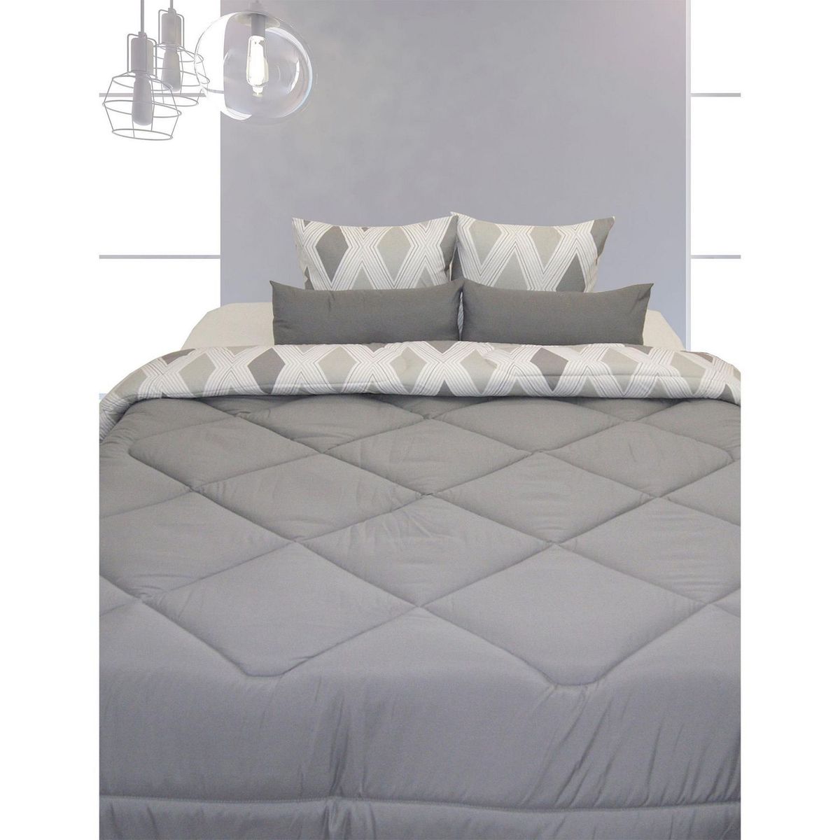 Just Home Collection - Edredón King Size Reversible Palermo Gris