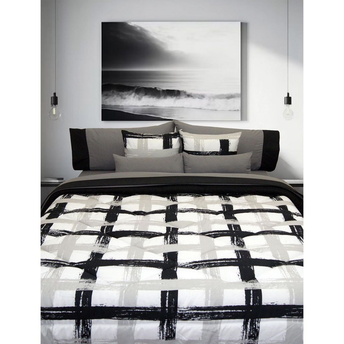 Home Collection - Edredón Individual Lucca Reversible Blanco/ Negro