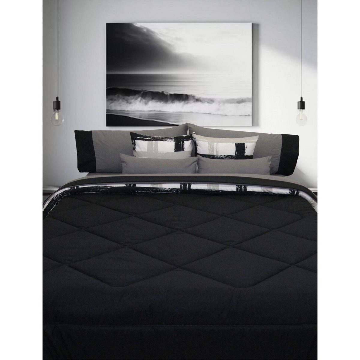 Home Collection - Edredón Individual Lucca Reversible Blanco/ Negro