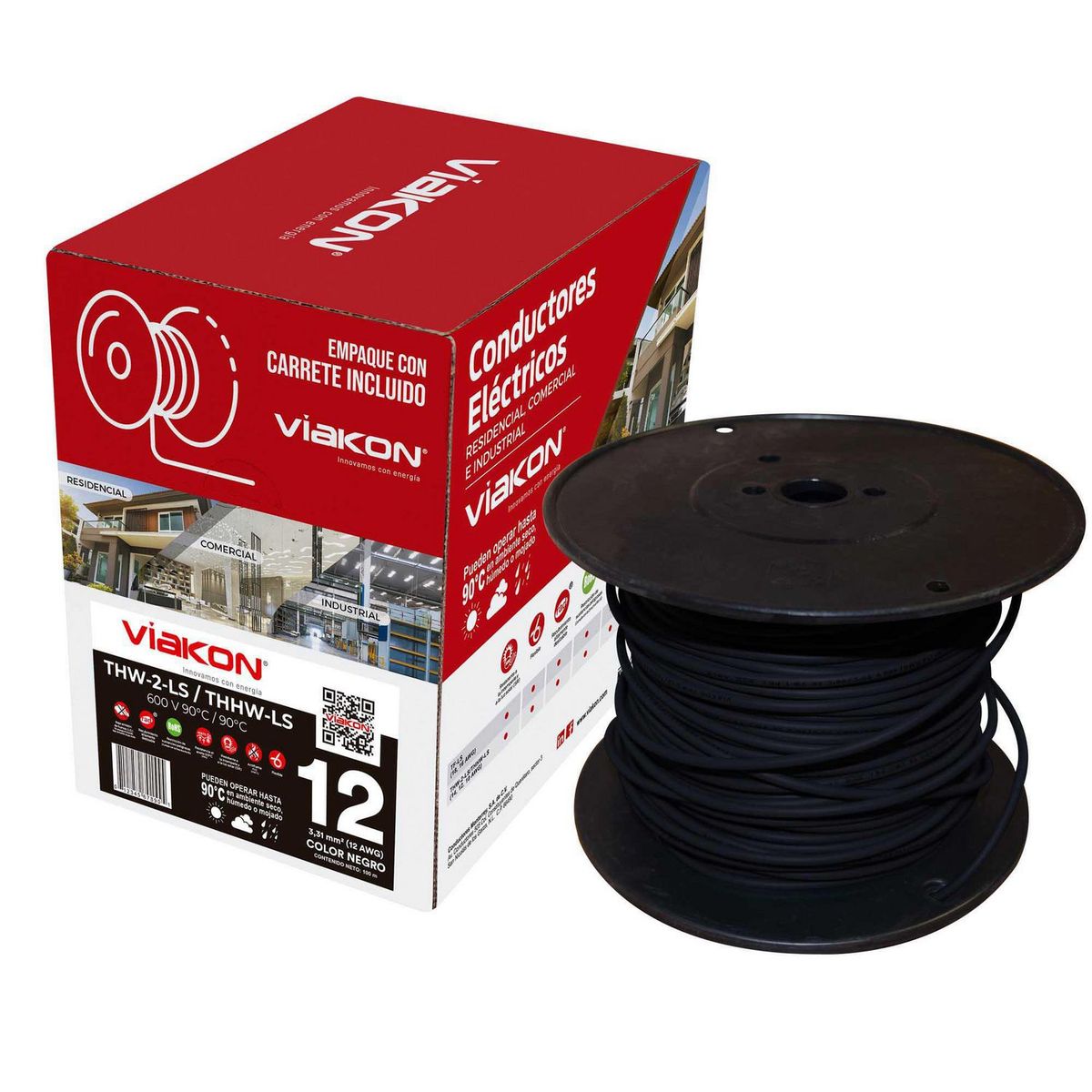 Viakon - Cable Viakon THHW-LS #12 Negro 100 Metros