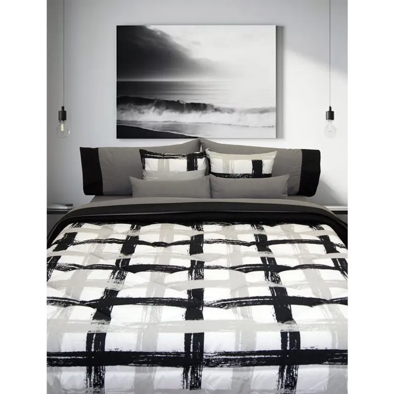 Home Collection - Edredón Individual Lucca Reversible Blanco/ Negro