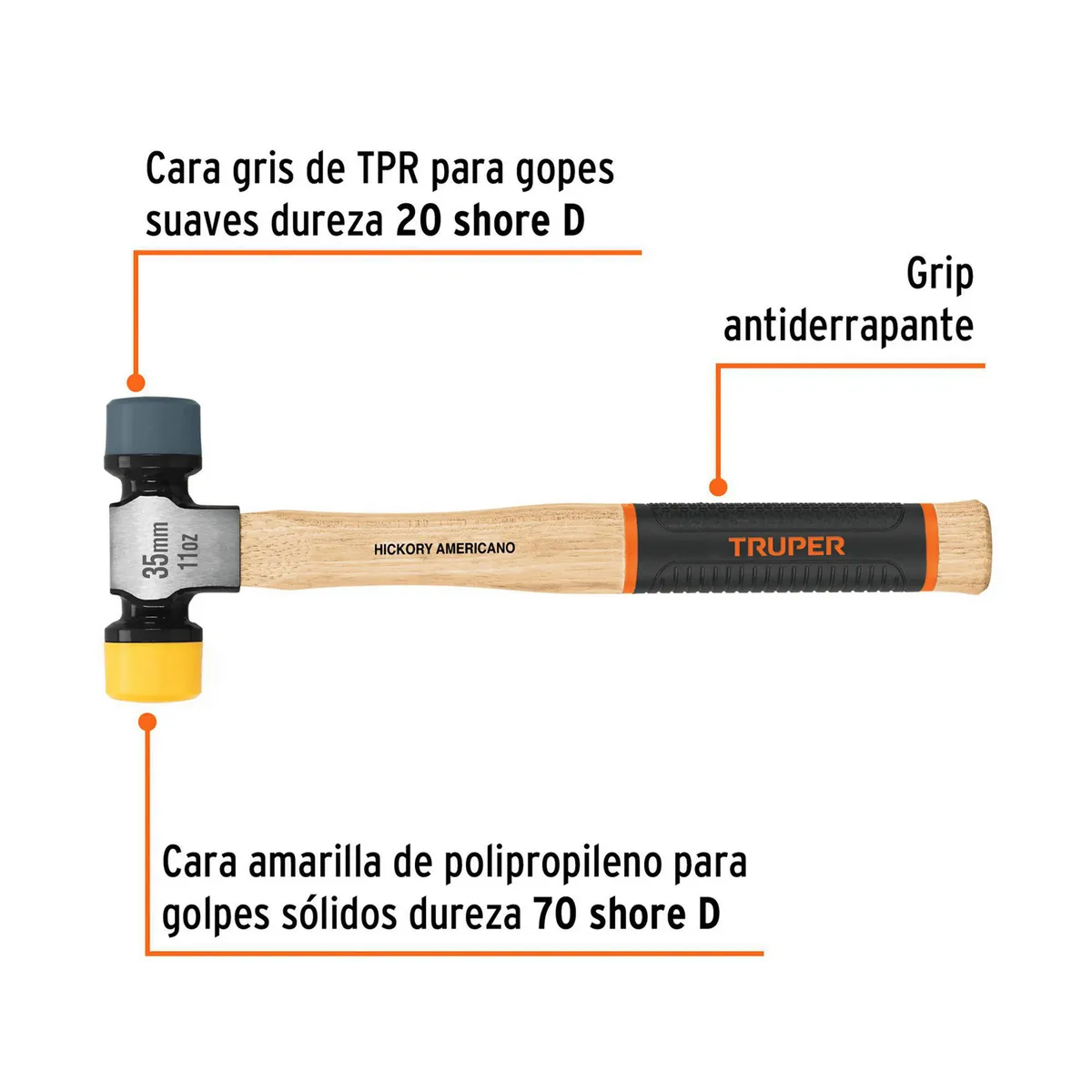 Truper - Martillo 35 mm con Caras Suaves Intercambiables Truper Grip