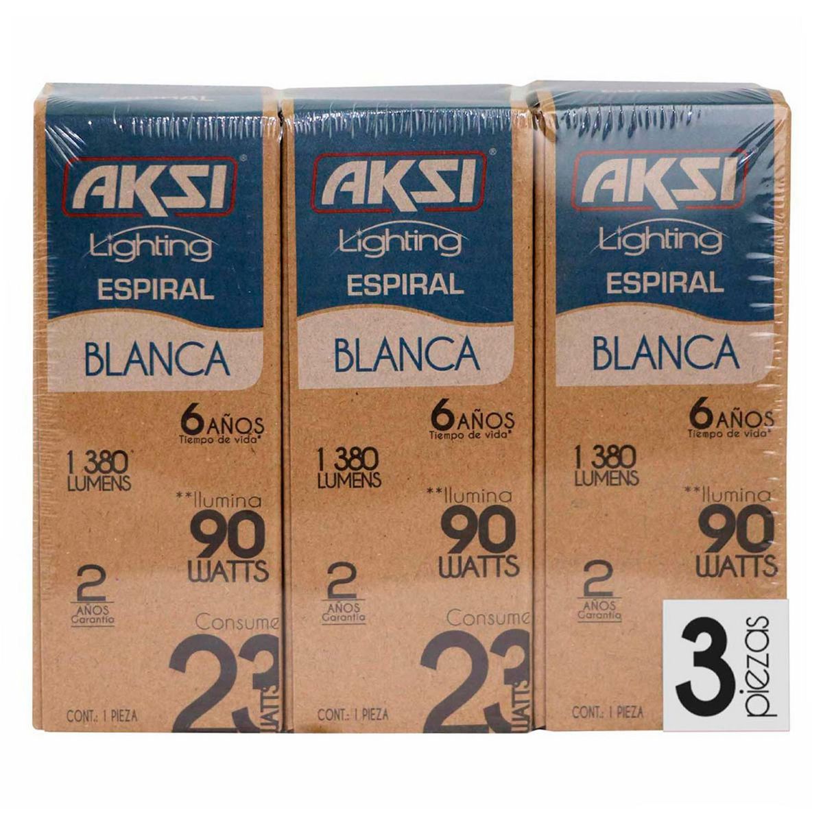 Pack de 3 Focos Espiral Luz Blanca E27, marca Aksi - Foto Principal