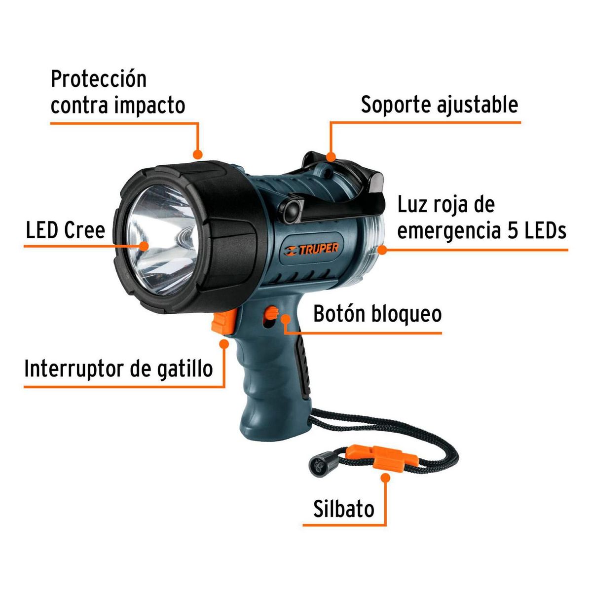 Truper - Lámpara Recargable de LED 300 Lúmenes Alta Potencia Truper