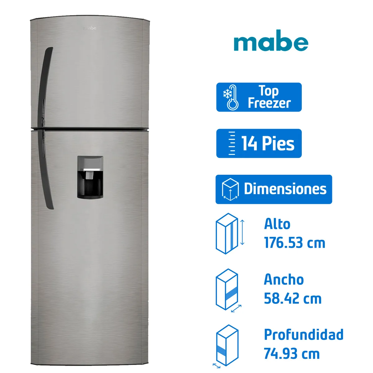 Mabe - Refrigerador Mabe 11 pies3 Top Freezer Gris Rma300Fjmrm0