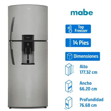 Refrigerador Mabe 14 pies 3 Top Freezer Gris Rme360Fgmrm0