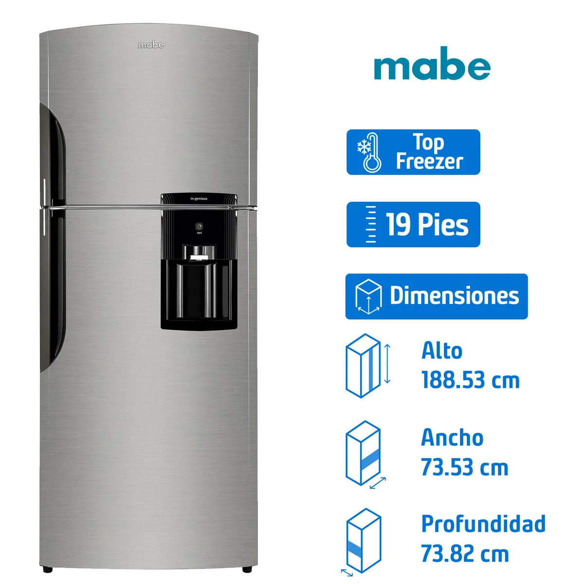 Mabe - Refrigerador Mabe 19 pies3 Top Freezer Gris Rms510Iamrm0