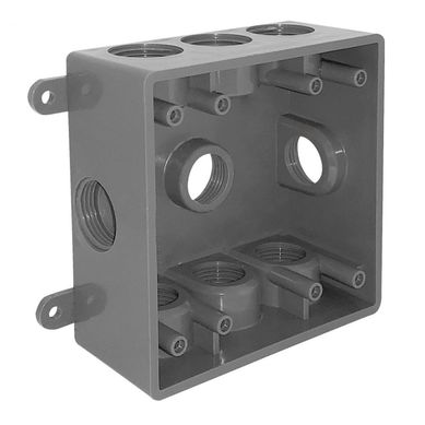 Caja Cuadrada No Met�lica con 9 Orificios Roscados de 1/2� o 3/4� Gris