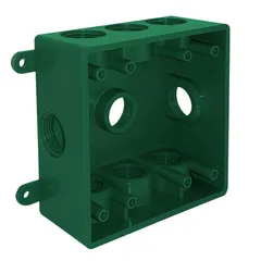 Caja Cuadrada No Metálica con 9 Orificios Roscados de 1/2” o 3/4” Verde