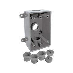 Caja Rectangular No Metálica 3 Orificios Roscados de 1/2” o 3/4” Gris