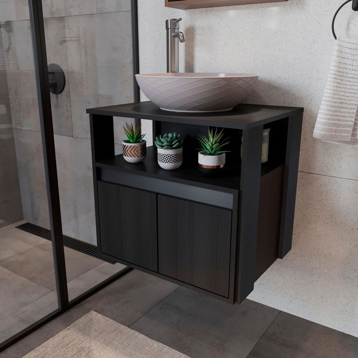 Mueble Lavamanos Elevado Dakota 60 Negro, marca Maderkit - Foto Principal