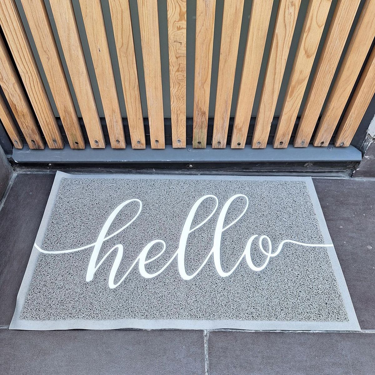 TKR Home - Tapete para entrada Hello de 45 x 75 cm Gris