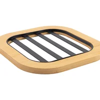 Portacaliente de metal con base de bambú