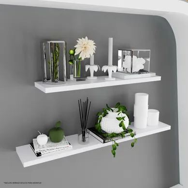 Combo 2 repisas flotantes blancas 90  y 120 cm