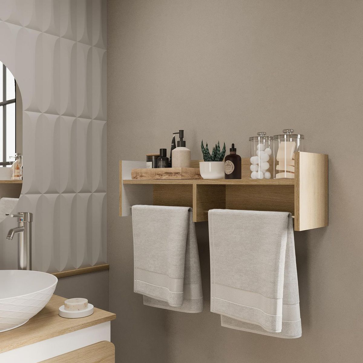 Repisa de cocina con toallero Rovere blanco, marca Maderkit - Foto Principal