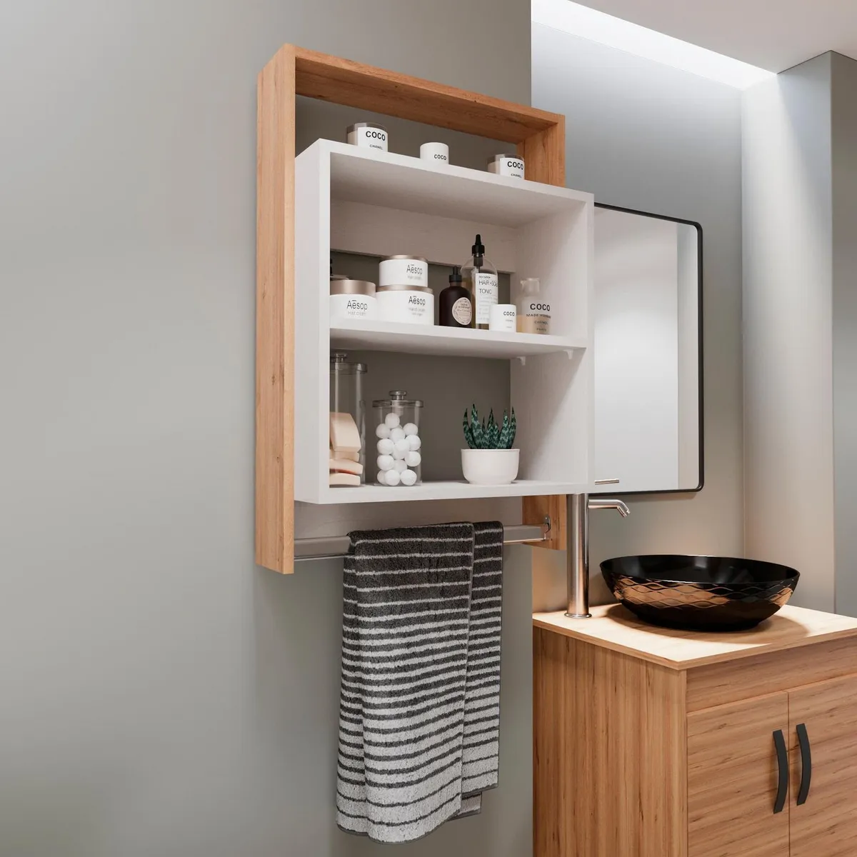 Maderkit - Organizador con toallero Duna blanco