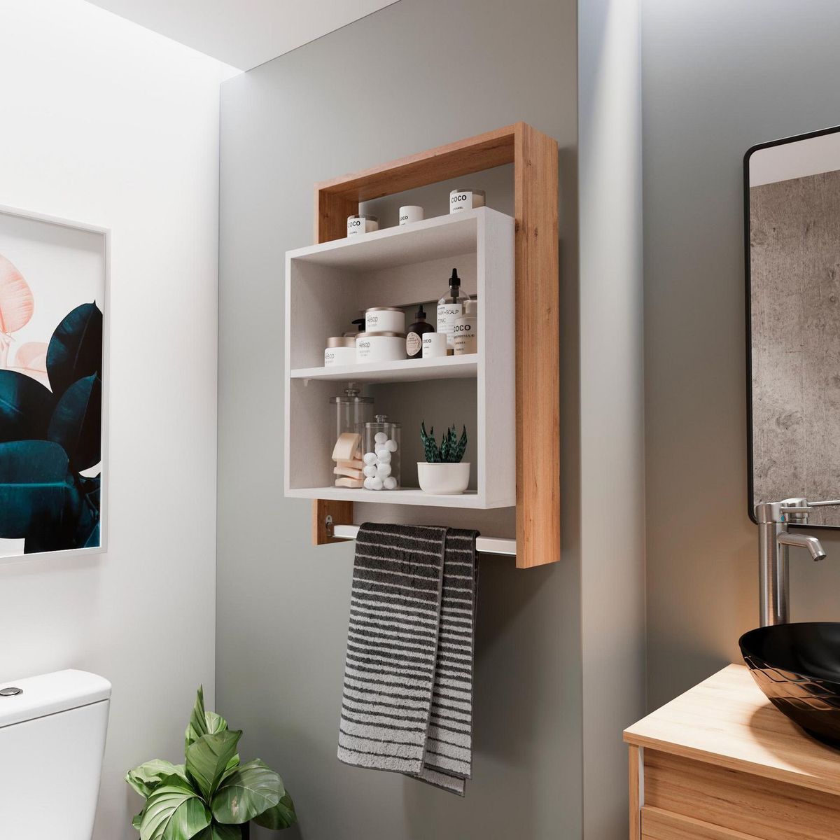 Maderkit - Organizador con toallero Duna blanco