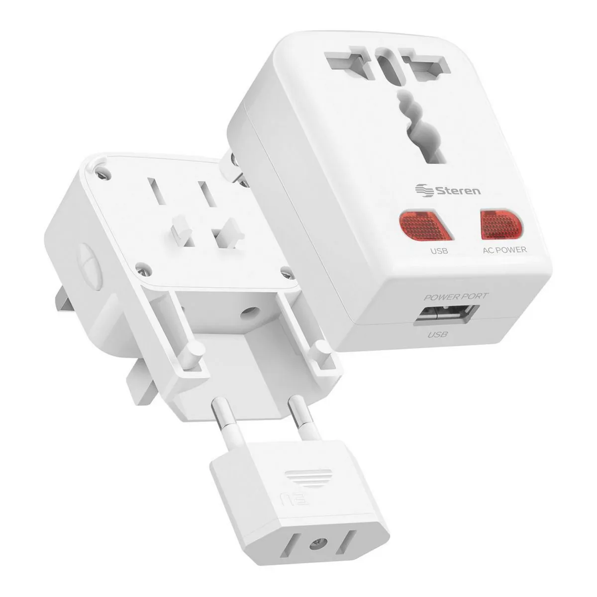 Steren - Adaptador Universal de Contactos para Viaje con Cargador USB
