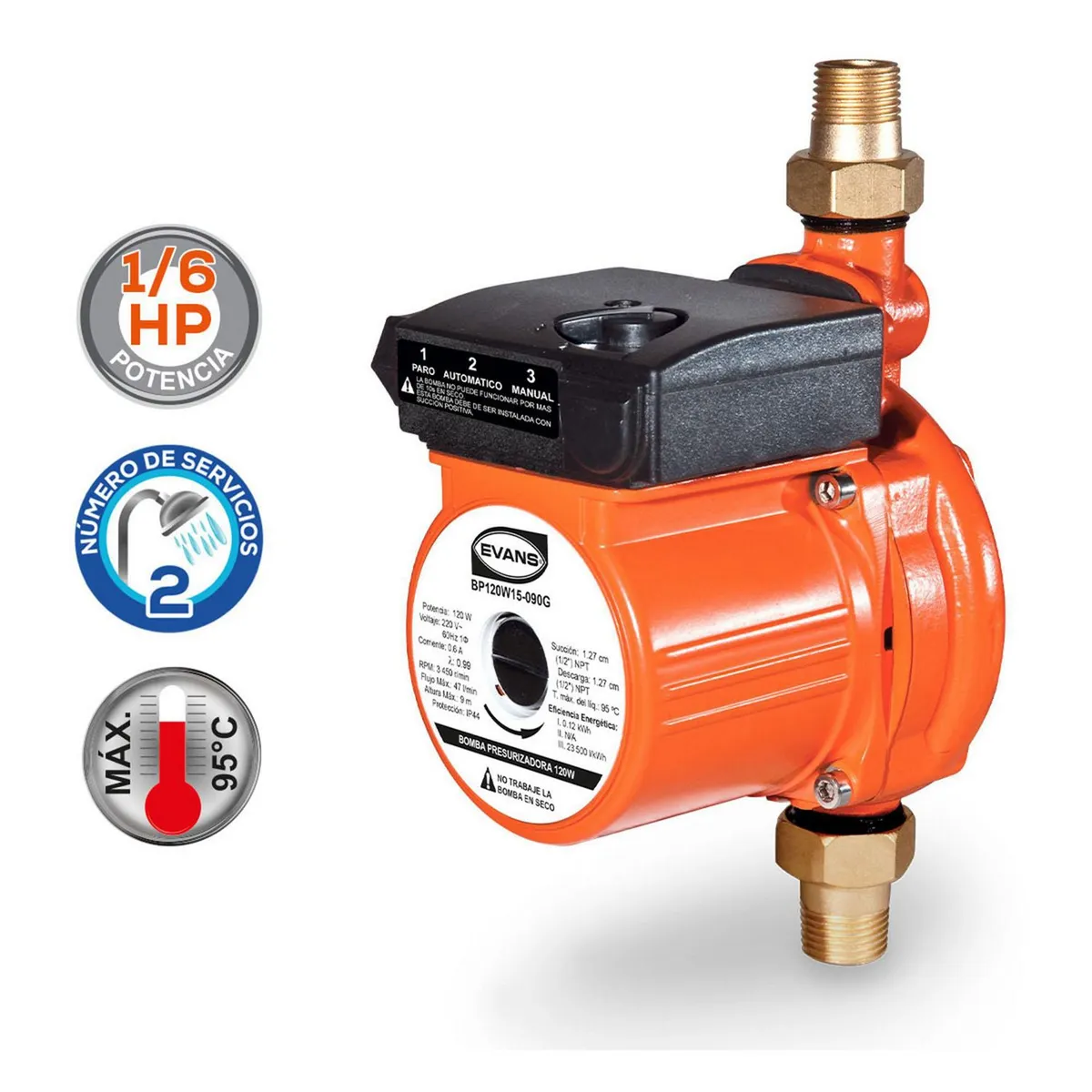 Evans - Bomba Presurizadora Eléctrica 1/6 HP 47 l/min