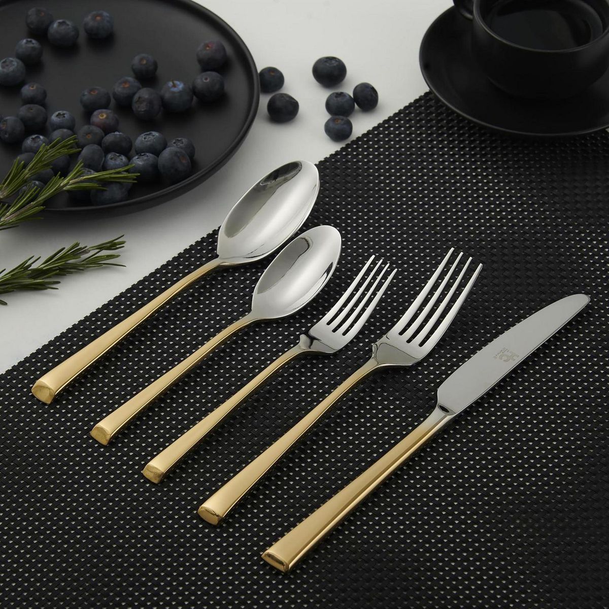 Just Home Collection - Set de cubiertos de acero inoxidable con mango dorado 20 piezas