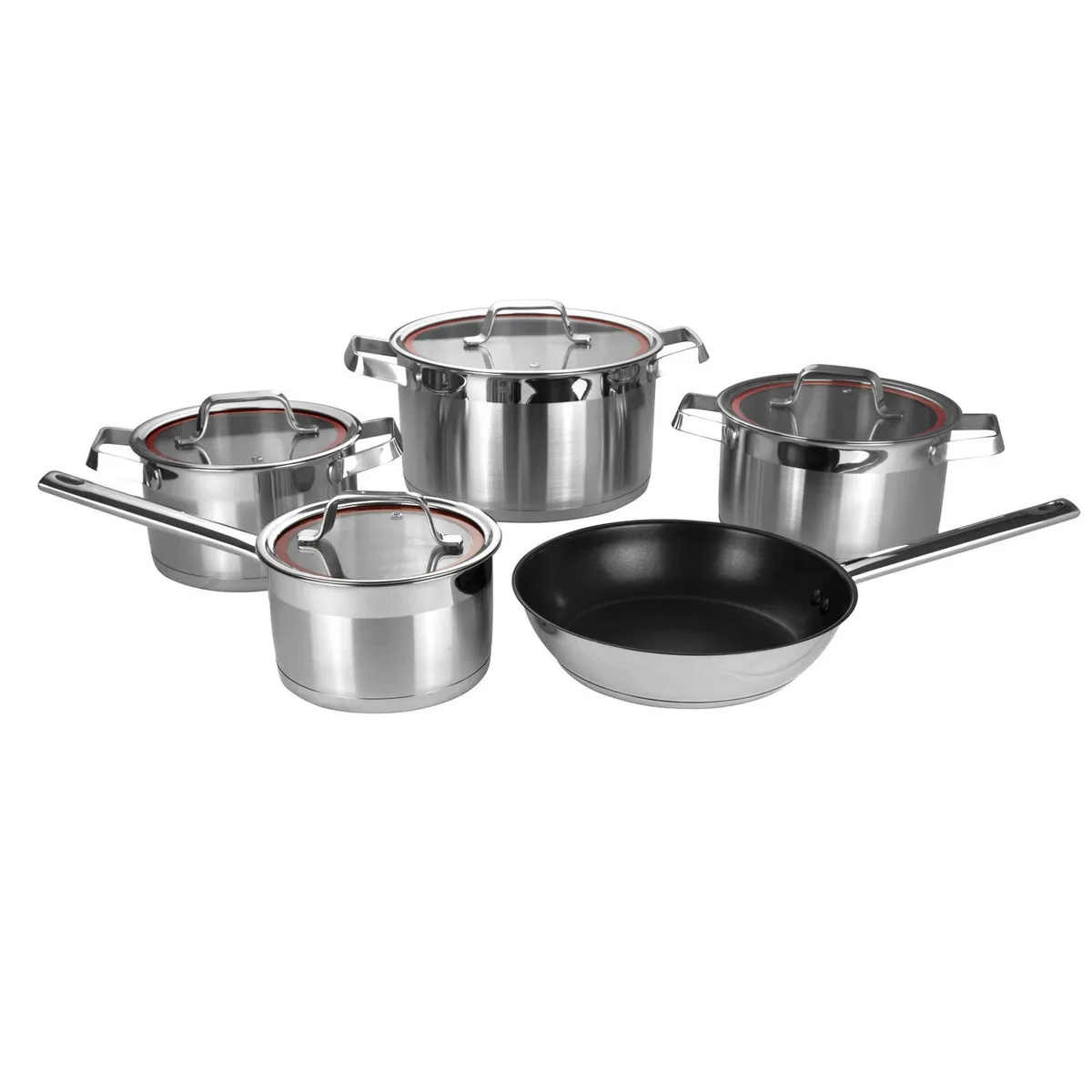 Just Home Collection - Batería de cocina 9 piezas de acero inoxidable tapa ring rojo