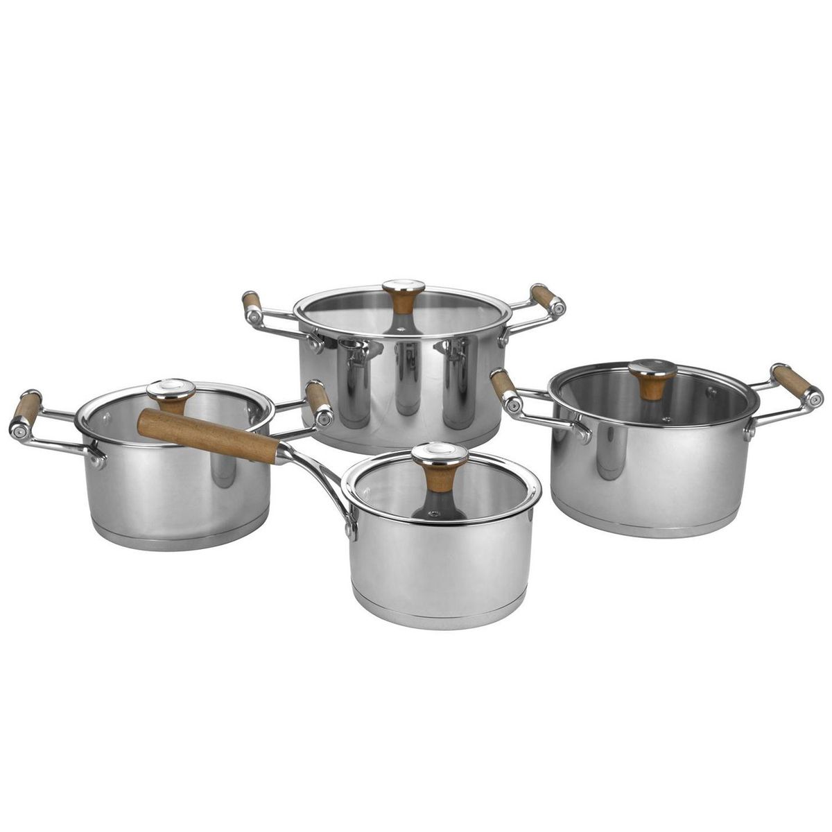 Just Home Collection - Batería de cocina 8 piezas de acero inoxidable mango de madera