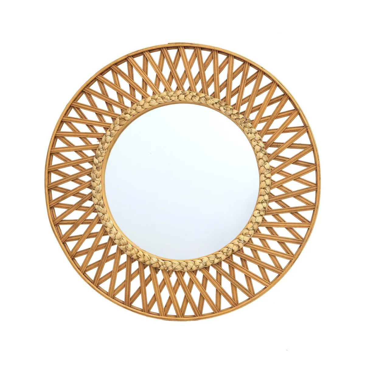 Homy - Espejo Decorativo Redondo Bamboo Rayo de 68 cm Dorado