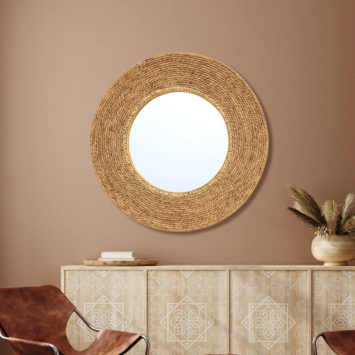 Just Home Collection - Espejo Decorativo Redondo Bamboo de 68 cm Dorado